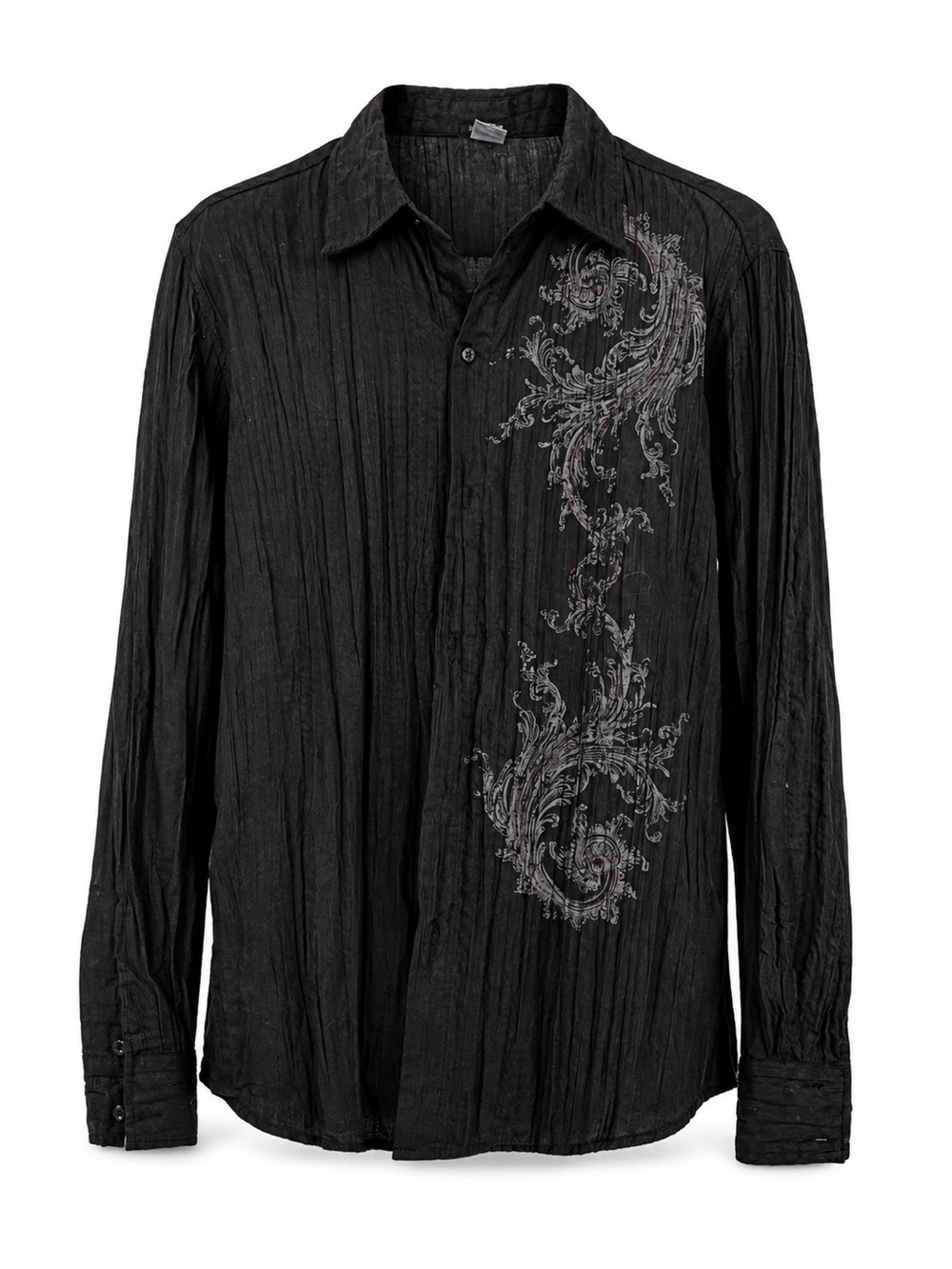 Pop Icon Black textured button up shirt with an ornate paisley/filigree design